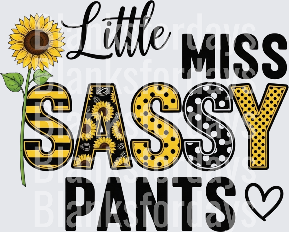 Little Miss Sassy Pants Sunflower Polka Dot Bold Lettering (DTF)