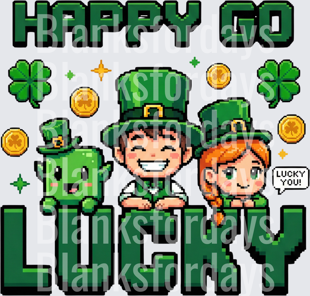 Happy Go Lucky Pixel Art St. Patrick's Day Leprechaun Trio (DTF)