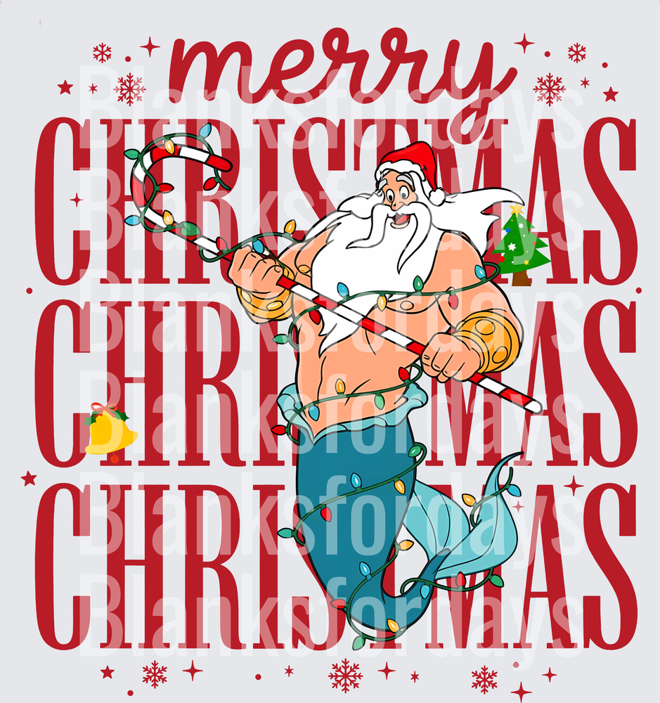 Merry Christmas King Triton Merman Santa Holiday Lights (DTF)