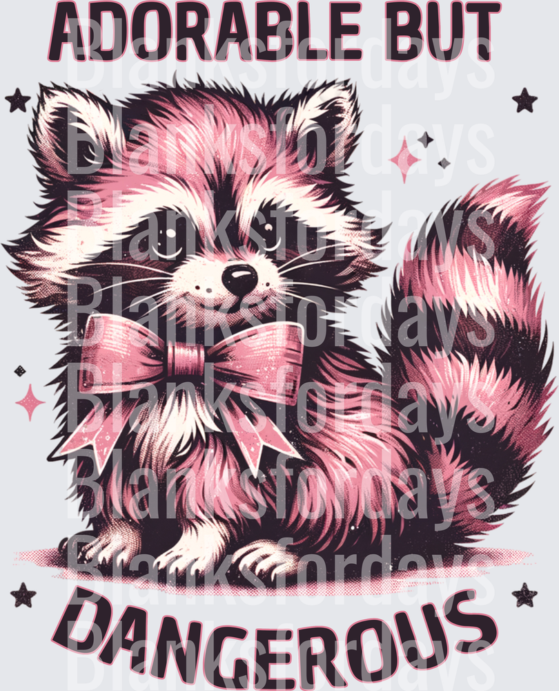 Adorable But Dangerous Pink Raccoon with Bow and Stars (DTF)