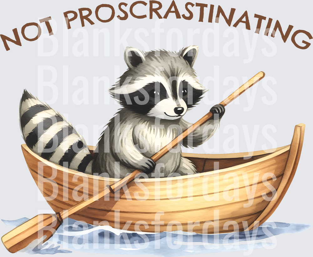 Not Proscrastinating Raccoon Rowing Boat Funny Humor (DTF)