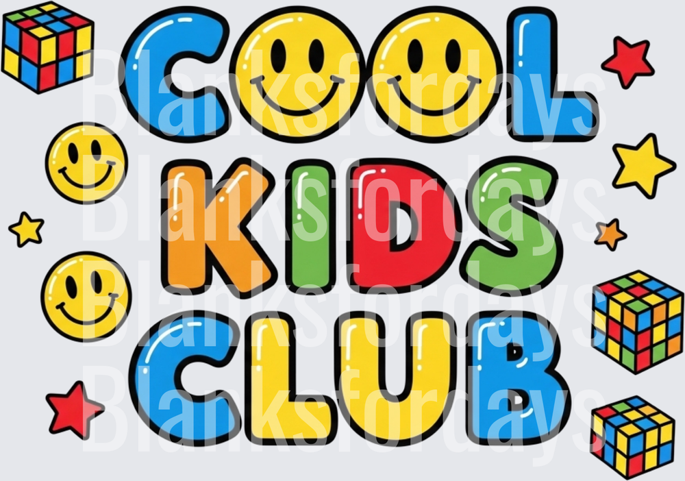 Cool Kids Club Colorful Bold Letters Smiley Faces Rubik's Cube (DTF)