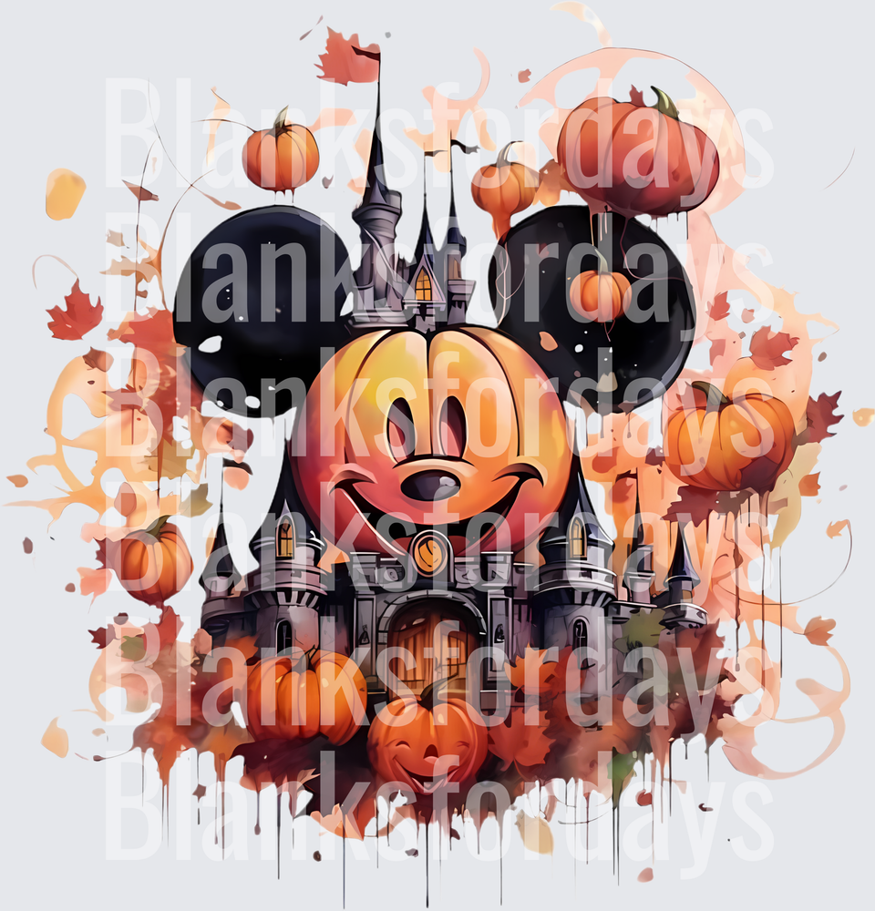 Mickey Mouse Pumpkin Halloween Castle Watercolor Splash (DTF)