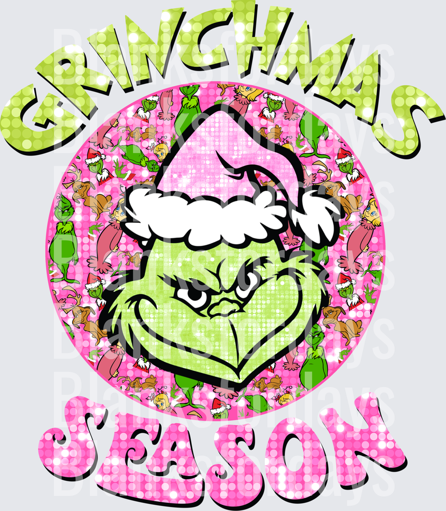 Grinchmas Season Pink Glitter Grinch Santa Circle Badge (DTF)