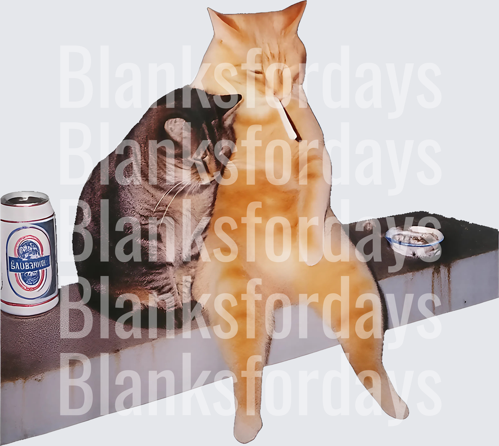 Cool Cat Smoking Cigarette With Beer Can and Ashtray (DTF)