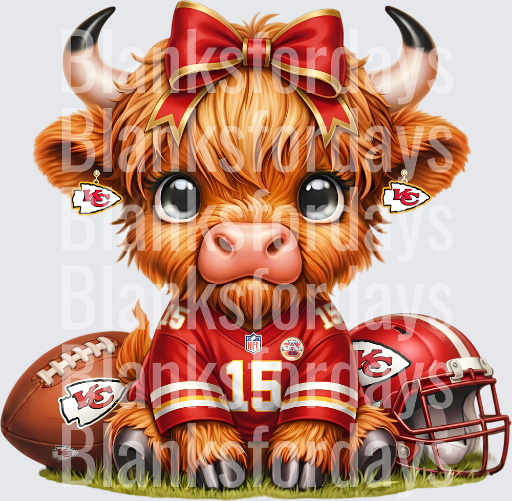 Cute Highland Cow Kansas City Chiefs #15 Mahomes Fan Bow (DTF)