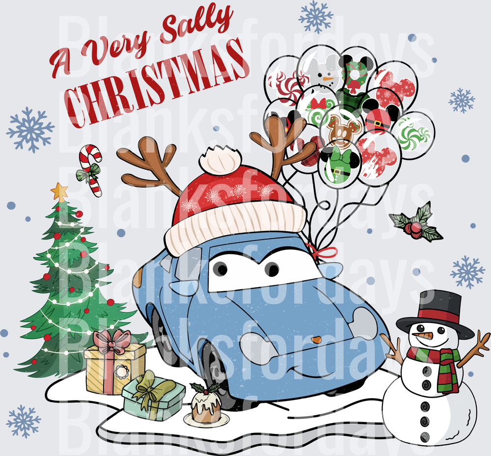 A Very Sally Christmas Cars Disney Holiday Scene (DTF)