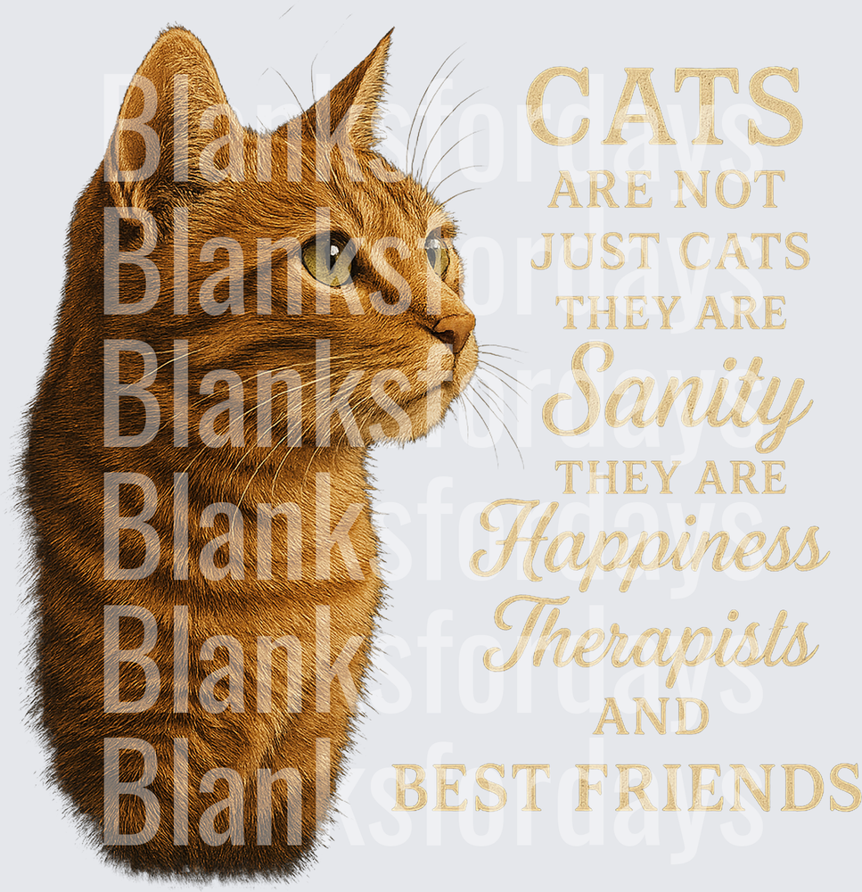 Orange Tabby Cat Sanity Happiness Therapist Best Friends Quote (DTF)