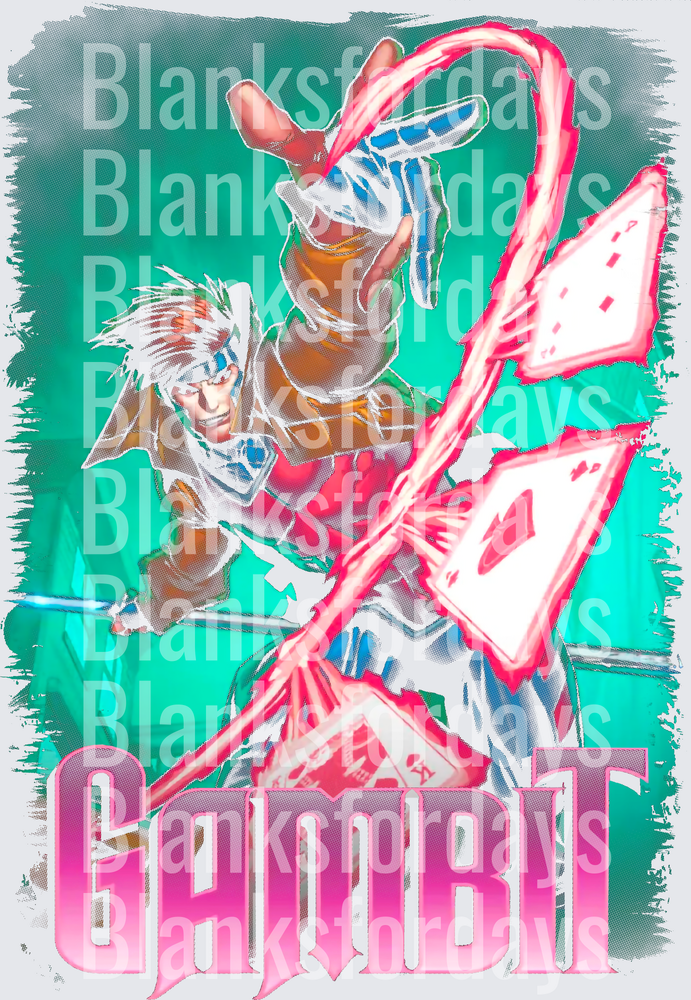 Gambit X-Men Retro Anime Style Charged Cards Bo Staff (DTF)