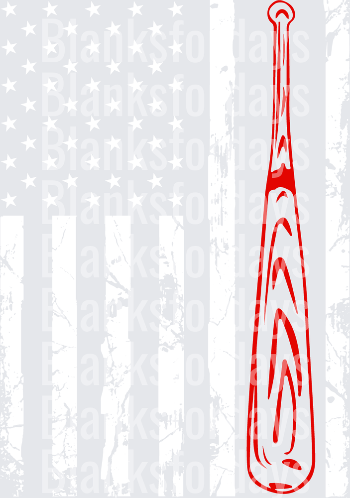 Red Baseball Bat American Flag Grunge Patriotic Design (DTF)