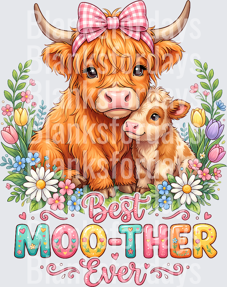 Best Moo-ther Ever Highland Cow Mom and Calf Floral (DTF)