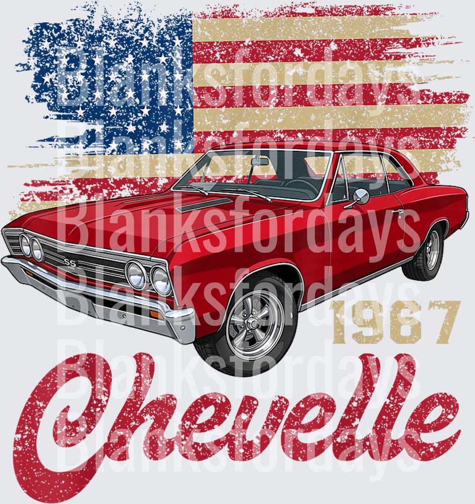 1967 Chevelle SS Red Muscle Car American Flag Vintage (DTF)
