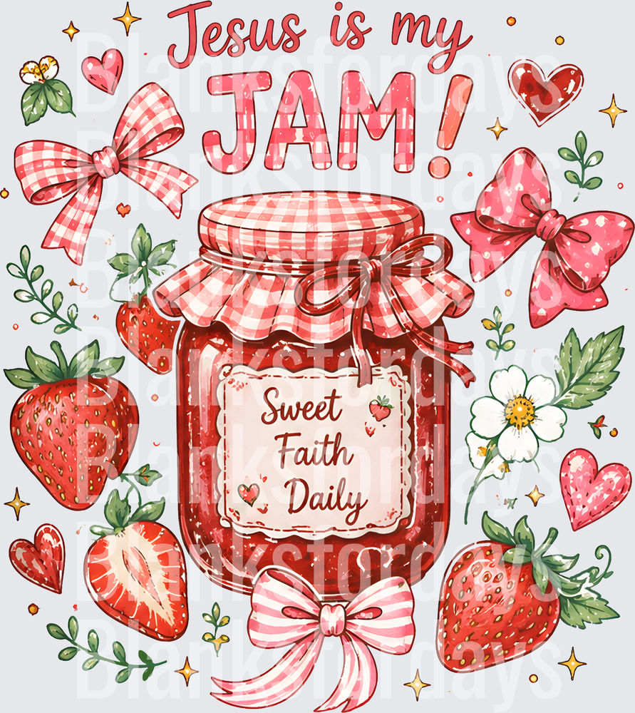 Jesus Is My Jam Strawberry Jam Jar Christian Faith Bows (DTF)