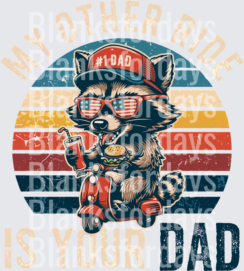 Cool Raccoon #1 Dad Riding Scooter Retro Vintage Sunset DAD (DTF)