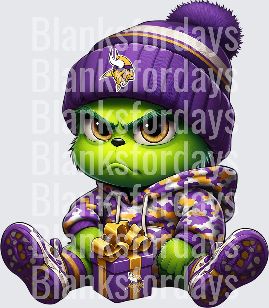 Baby Grinch Minnesota Vikings Purple Gold Christmas Gift (DTF)