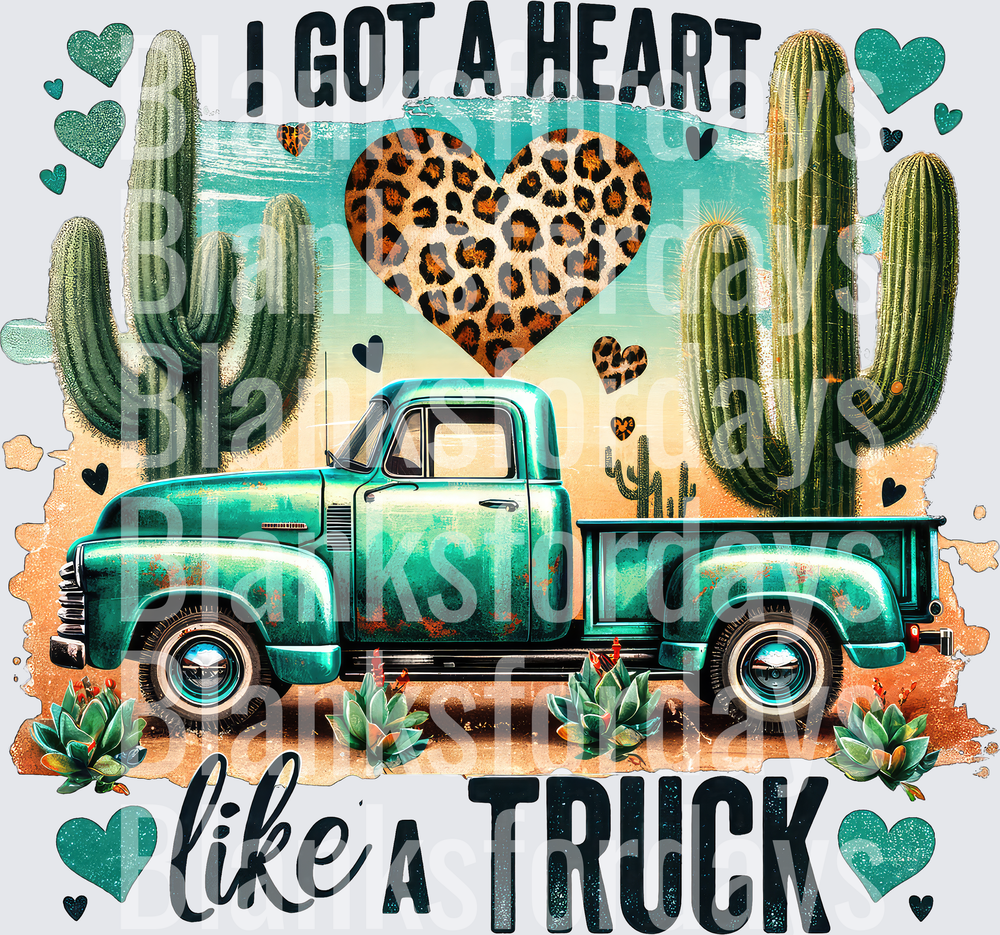 I Got A Heart Like A Truck Turquoise Western Desert Design (DTF)
