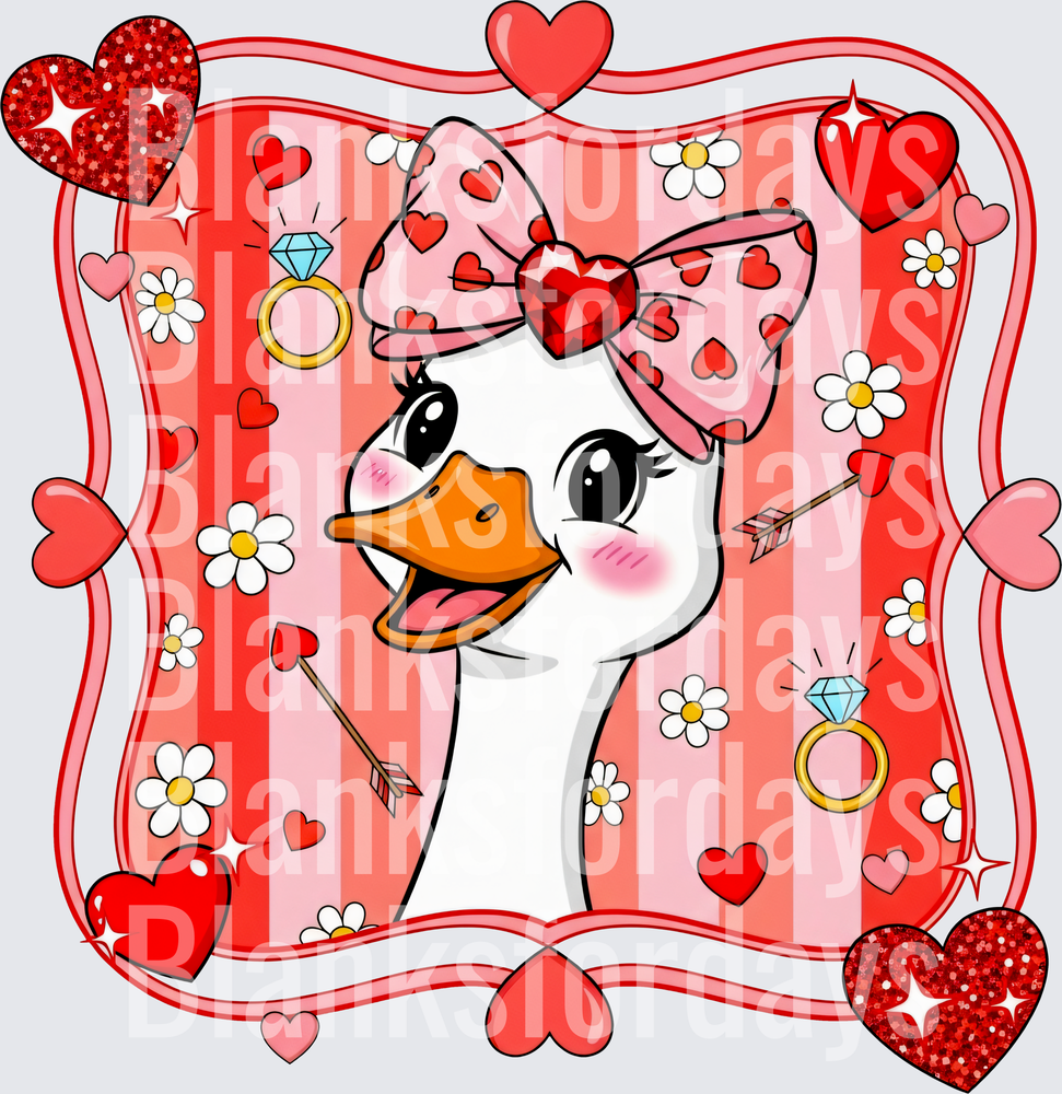 Cute Valentine Duck Girl with Heart Bow Cupid Arrow Frame (DTF)
