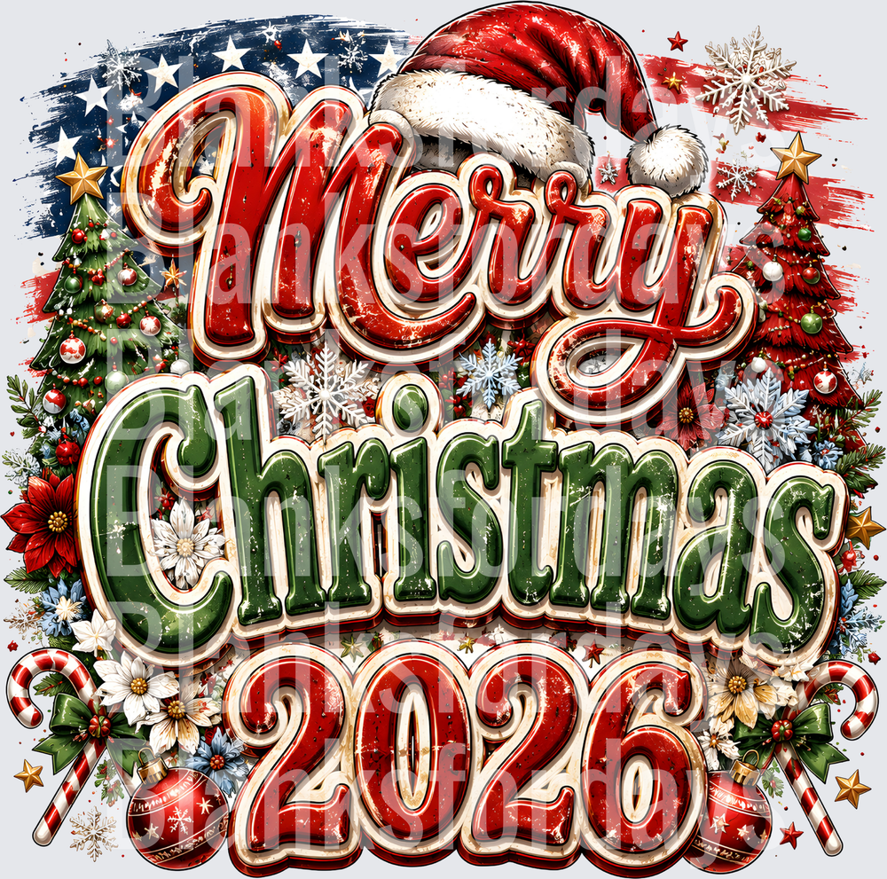 Merry Christmas 2026 Patriotic American Flag Santa Hat (DTF)