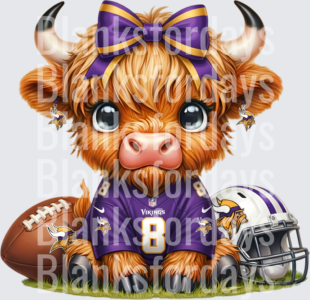 Cute Highland Cow Girl Minnesota Vikings Jersey Number 8 (DTF)