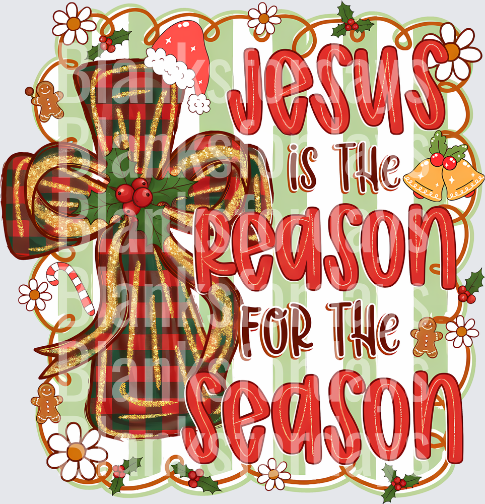 Jesus Is The Reason For The Season Plaid Cross Christmas (DTF)