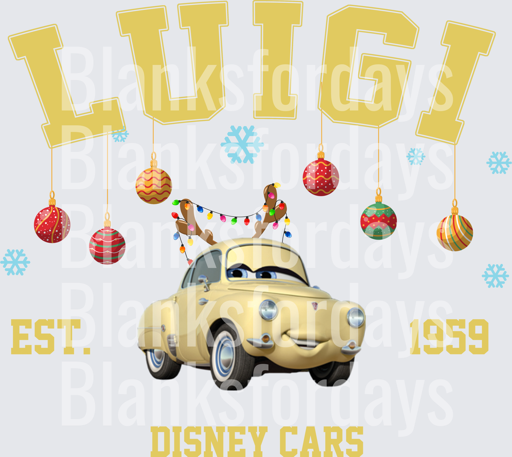 Luigi Disney Cars Christmas Holiday Ornaments EST 1959 (DTF)