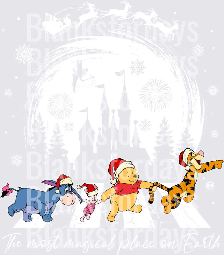 Winnie the Pooh Friends Santa Hats Magical Christmas Castle (DTF)