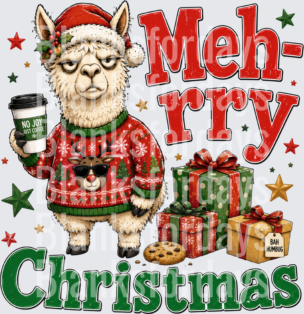 Meh-rry Christmas Grumpy Llama Santa Bah Humbug Coffee (DTF)