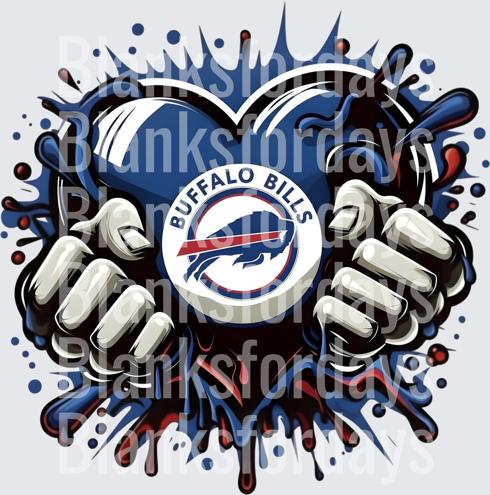 Buffalo Bills Heart Hands Paint Splash Logo Design (DTF)