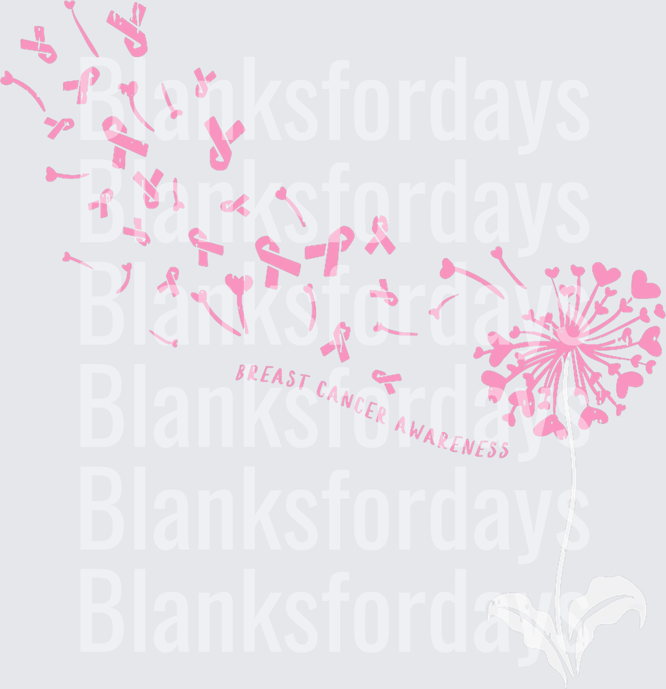 Breast Cancer Awareness Dandelion Pink Ribbon Hearts (DTF)