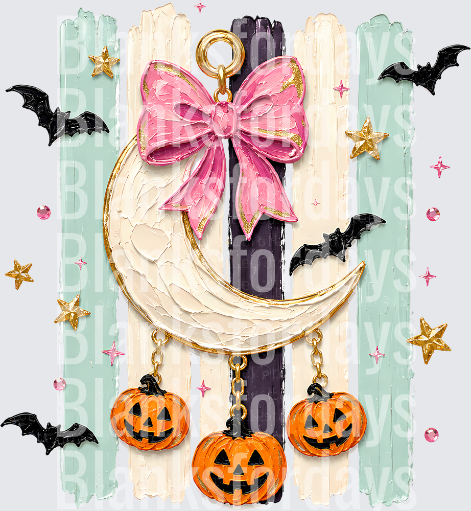 Coquette Halloween Crescent Moon Bow Jack-o-Lantern Bats (DTF)
