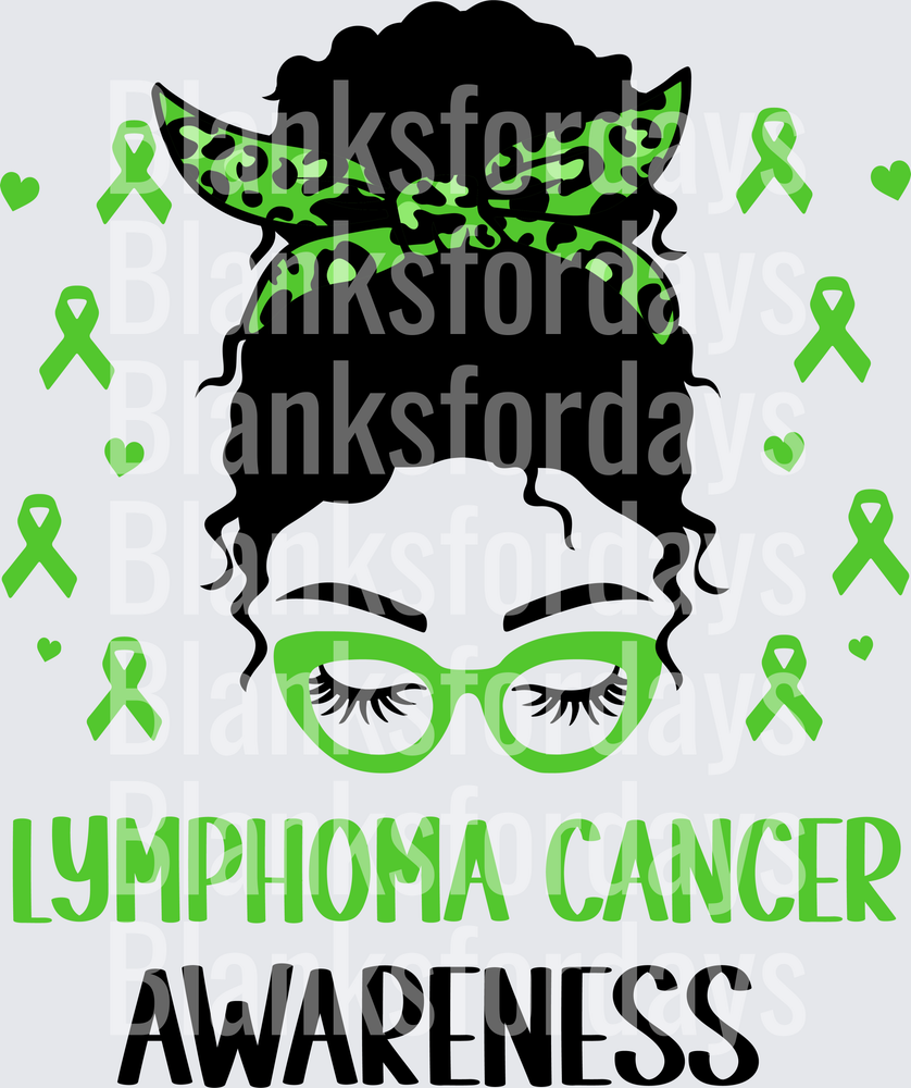 Lymphoma Cancer Awareness Messy Bun Woman Green Ribbon (DTF)