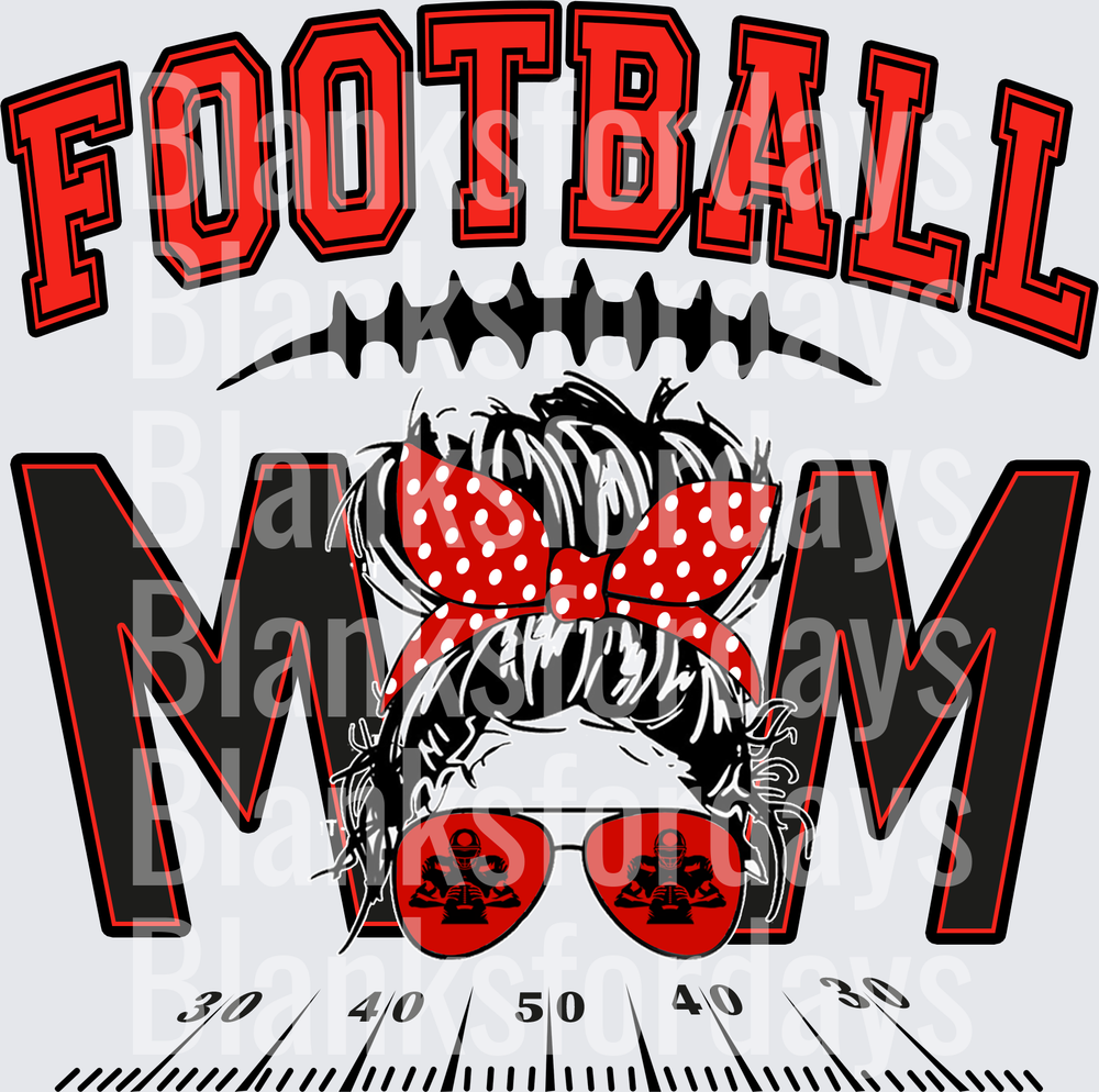 Football Mom Messy Bun Red Polka Dot Bow Sunglasses Field (DTF)