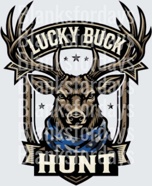 Lucky Buck Hunt Deer with Bandana and Antlers Badge Logo (DTF)