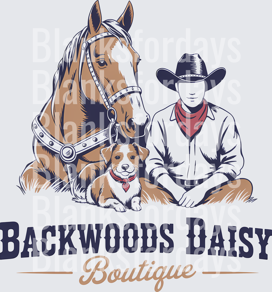 Cowboy with Horse and Dog Western Ranch Illustration (DTF)