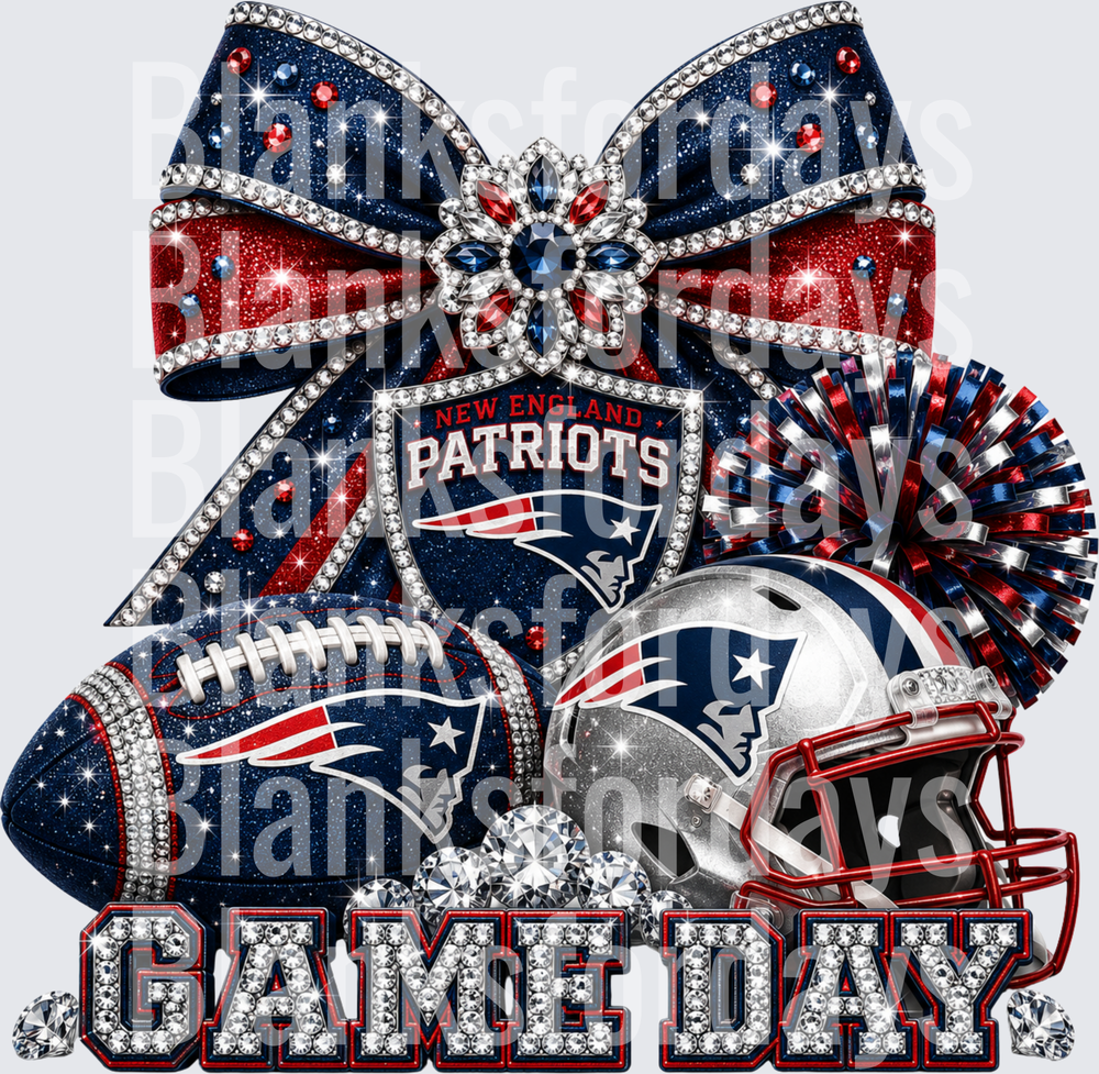 New England Patriots Game Day Glam Rhinestone Bow Helmet (DTF)