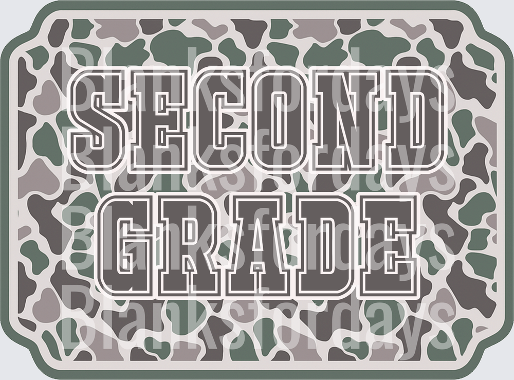 Second Grade Camo Print Bold Varsity Letter Badge (DTF)