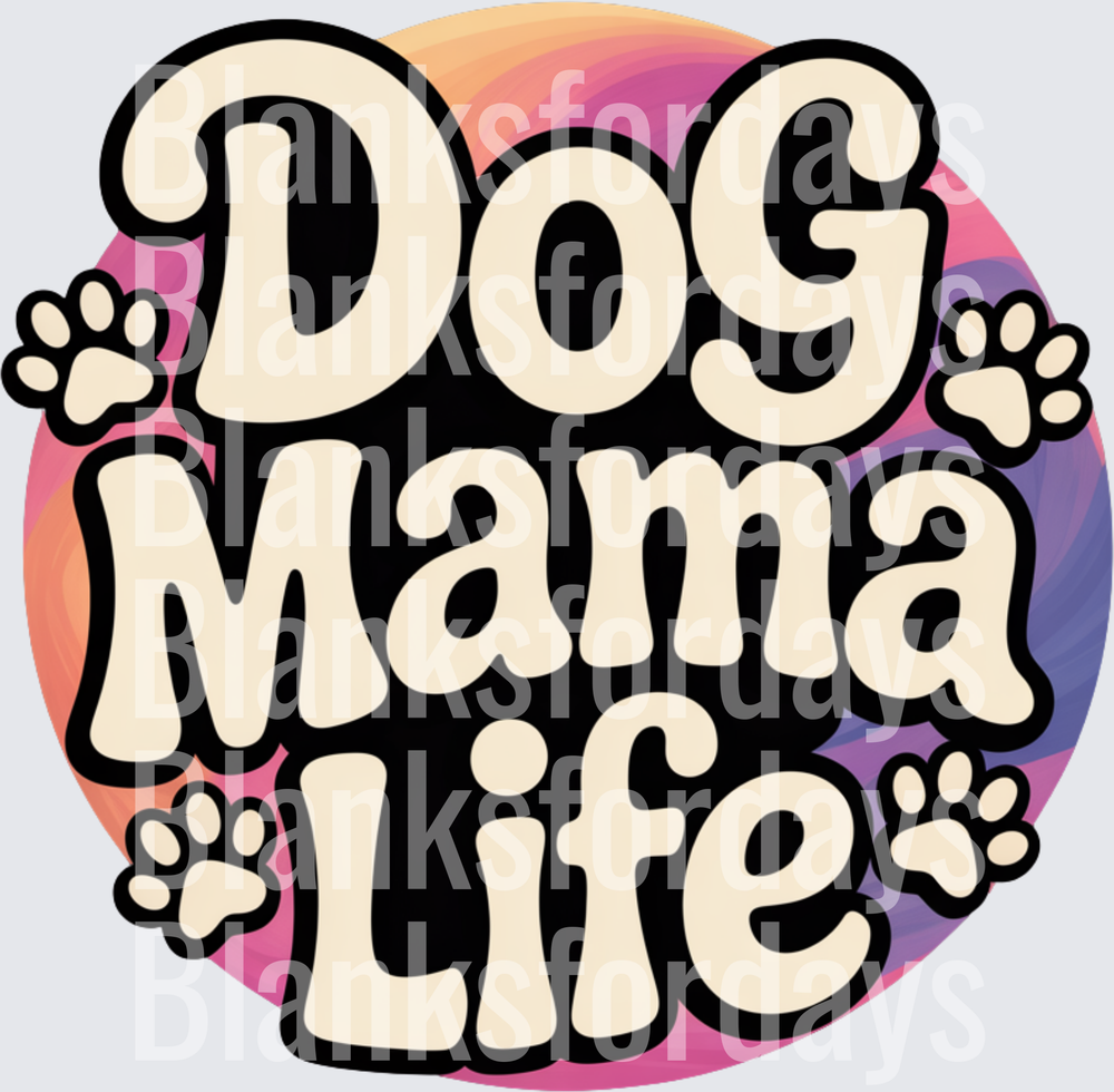 Dog Mama Life Retro Groovy Paw Print Circle Design (DTF)
