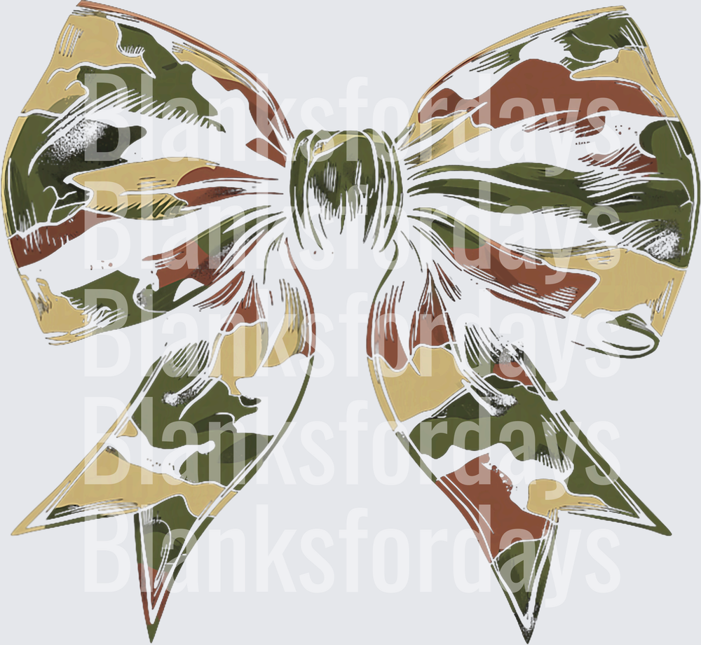 Camo Print Bow Green Brown Tan Military Camouflage Ribbon (DTF)
