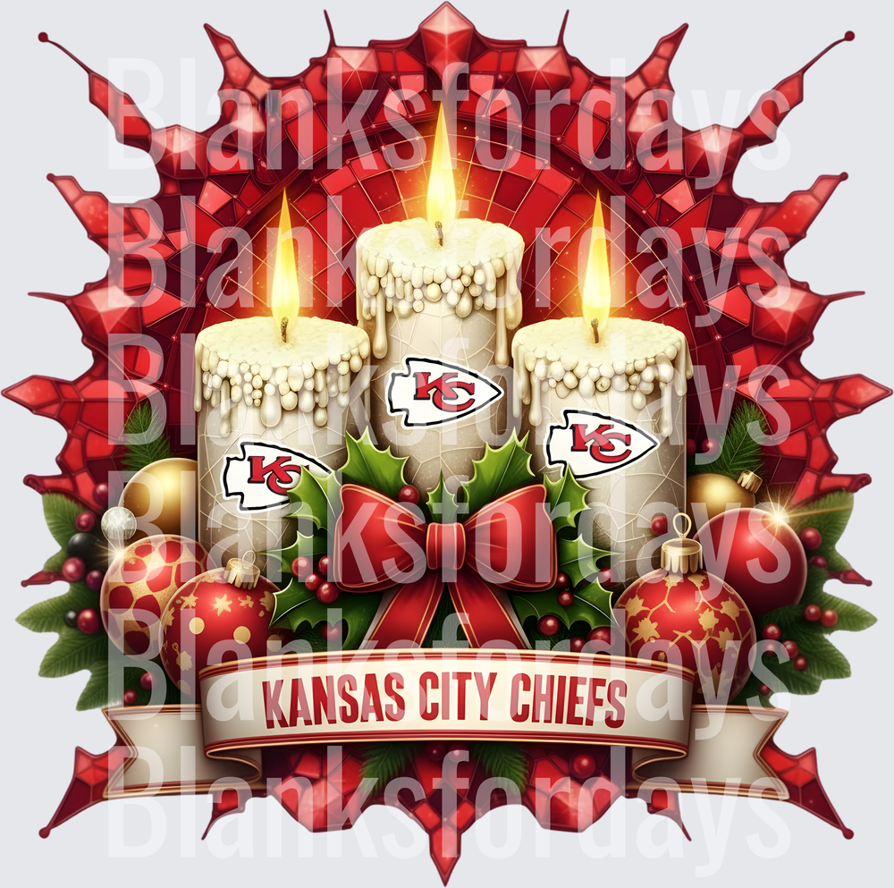 Kansas City Chiefs Christmas Candles Holly Ornaments Banner (DTF)