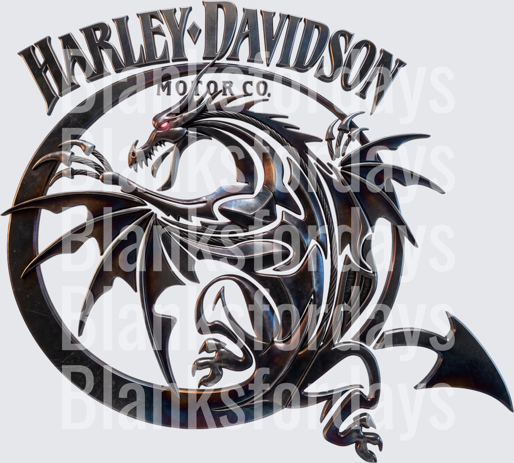 Harley-Davidson Motor Co Chrome Dragon Circle Logo (DTF)