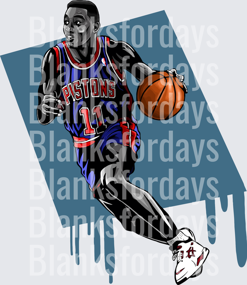 Isiah Thomas Detroit Pistons Number 11 Illustrated Dribble (DTF)
