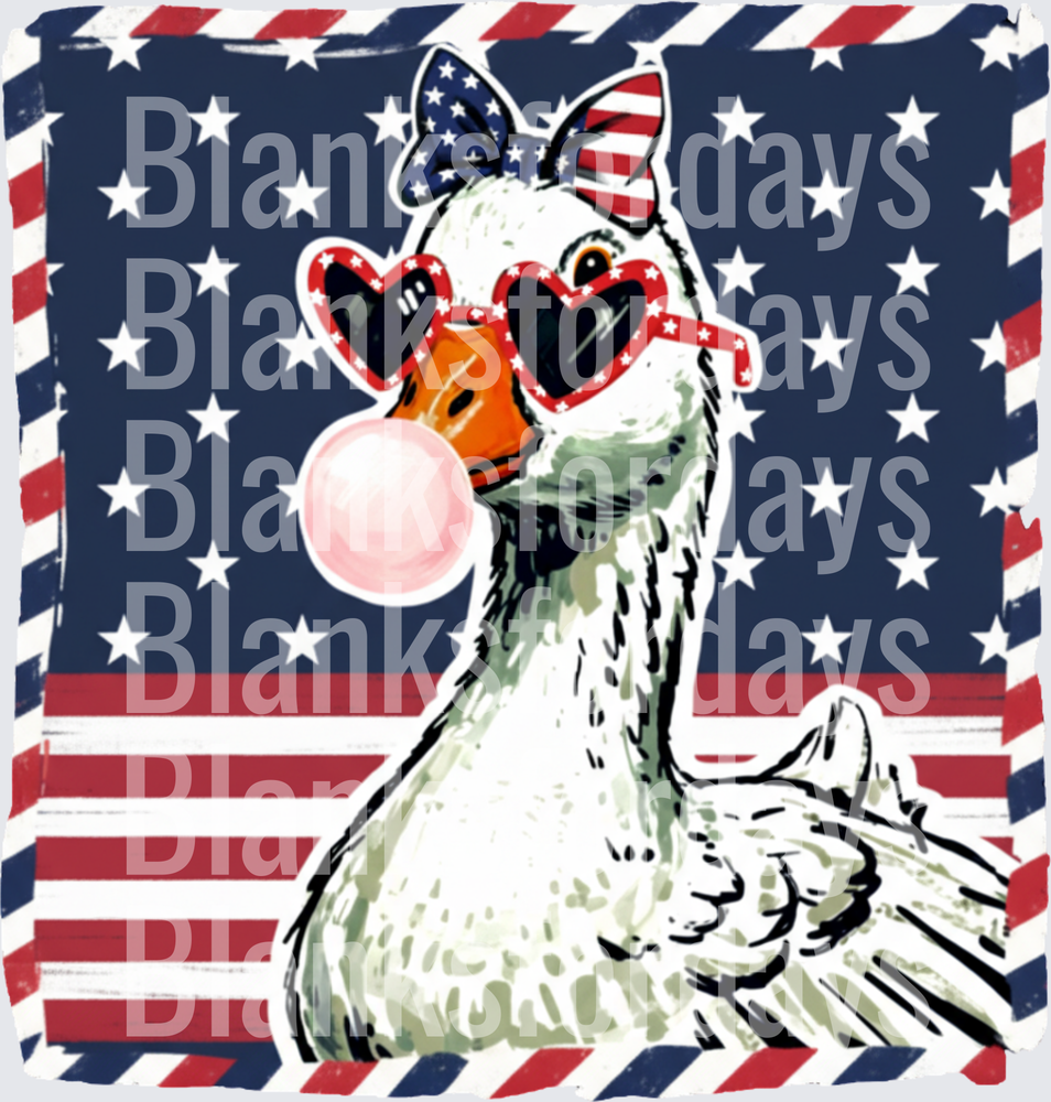 Patriotic Duck Blowing Bubblegum with Stars Bow and Heart Sunglasses American Flag (DTF)