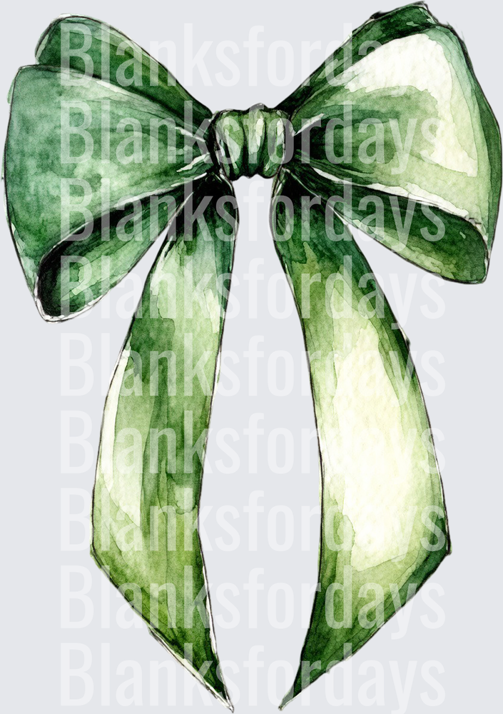 Watercolor Green Ribbon Bow with Flowing Tails (DTF)