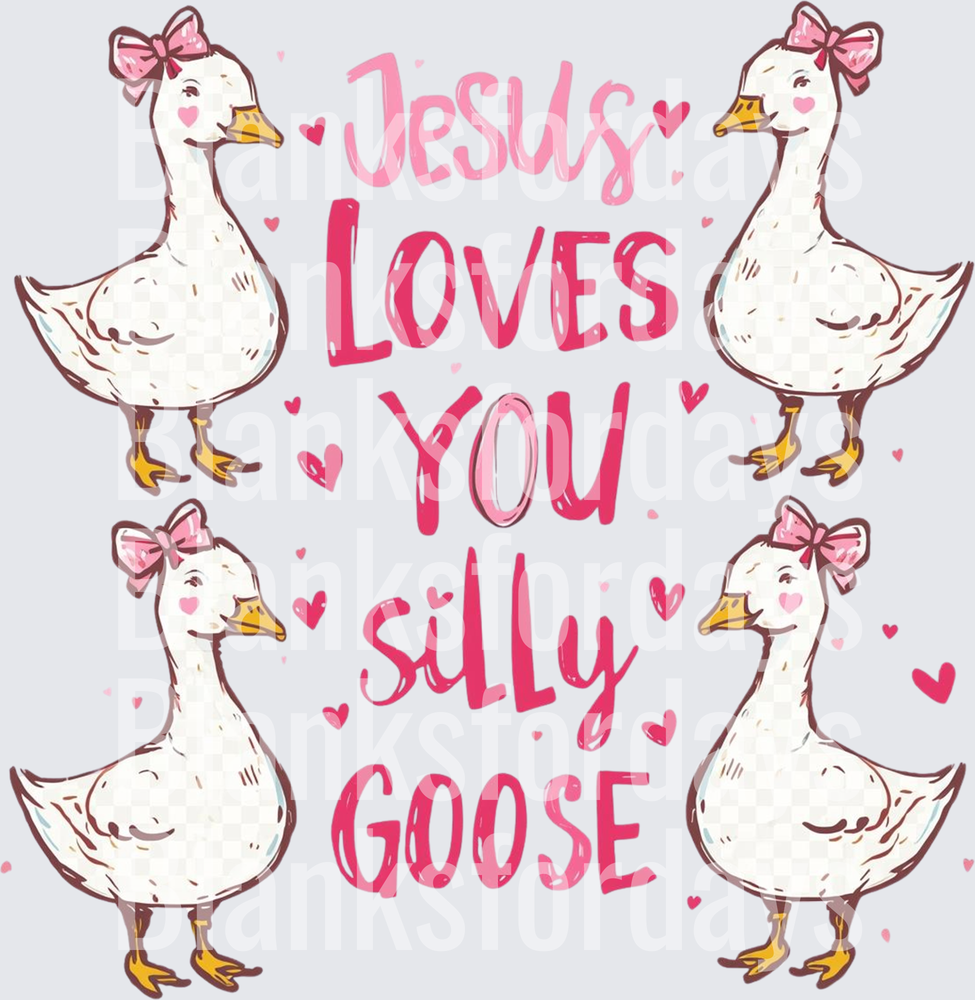 Jesus Loves You Silly Goose Pink Bow Geese Hearts Design (DTF)