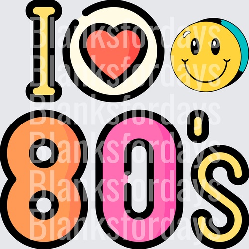 I Love The 80s Retro Smiley Face Heart Nostalgia Design (DTF)