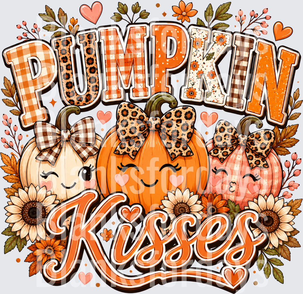 Pumpkin Kisses Cute Bow Pumpkins Fall Floral Design (DTF)