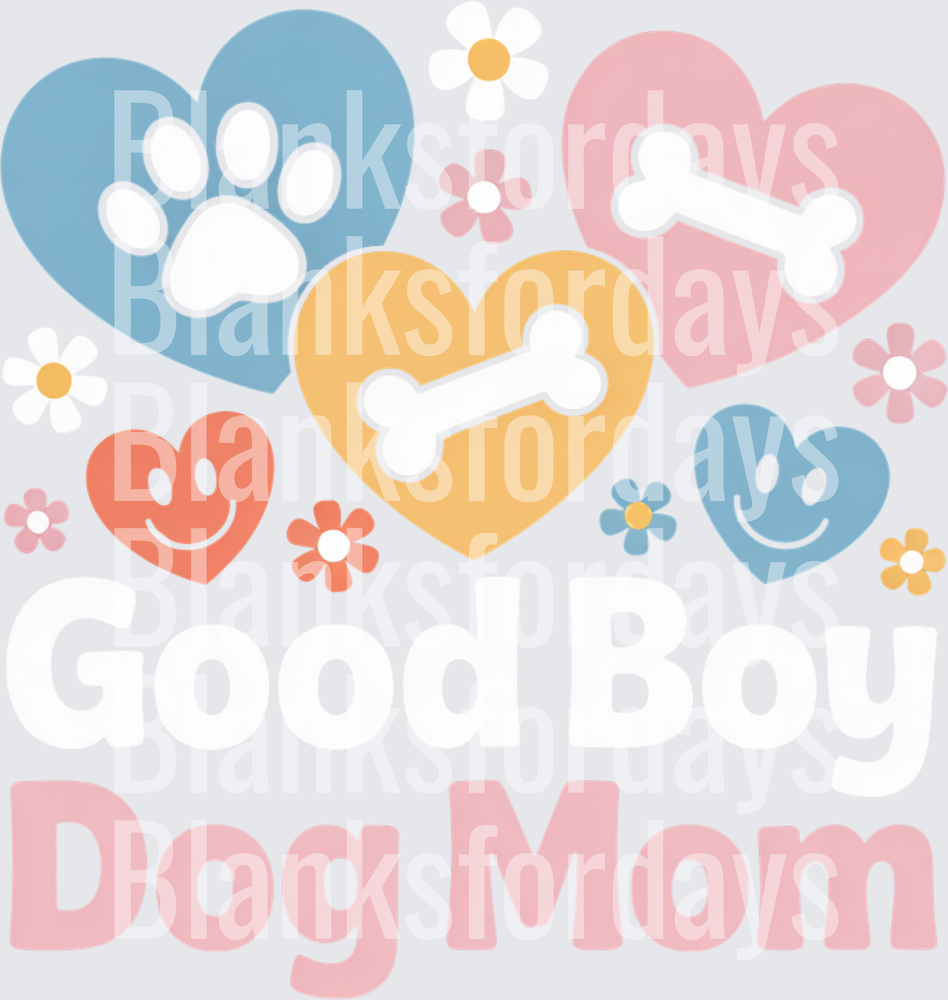 Good Boy Dog Mom Hearts Paws Bones Retro Floral (DTF)