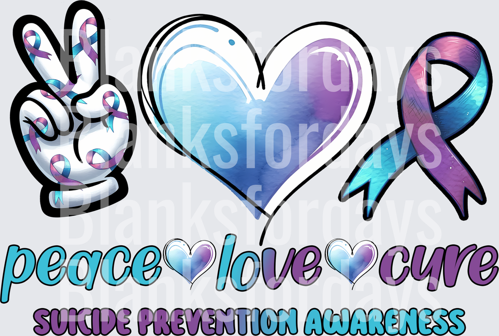 Peace Love Cure Suicide Prevention Awareness Ribbon Design (DTF)