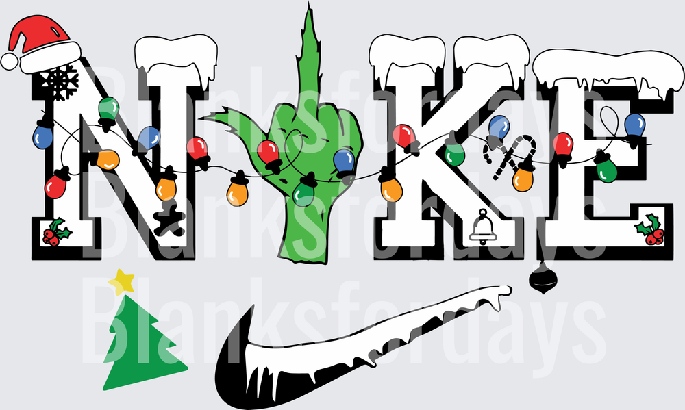 Grinch Hand Nike Logo Christmas Lights Snow Holiday Letters (DTF)