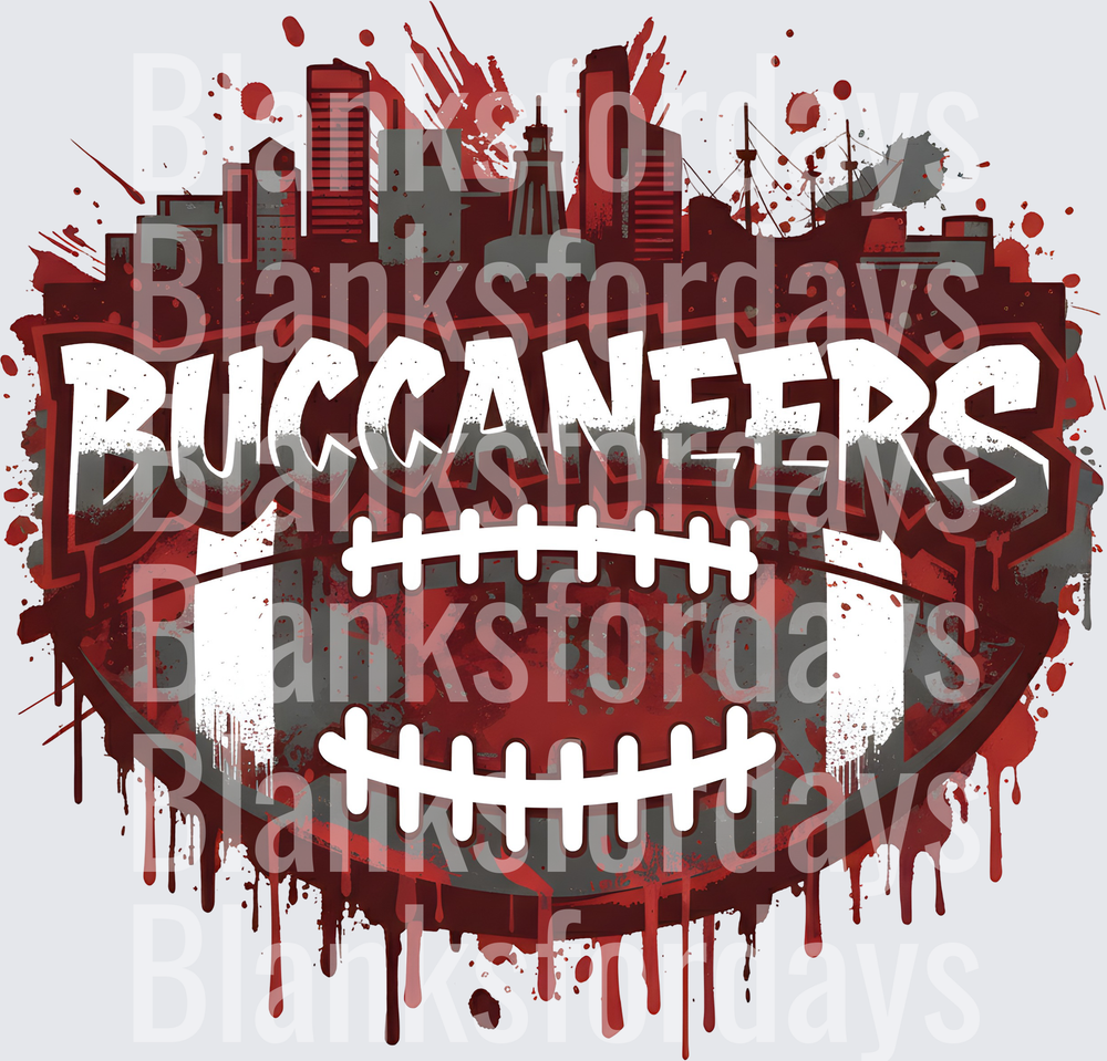 Buccaneers Football Grunge Splatter Tampa Skyline Design (DTF)